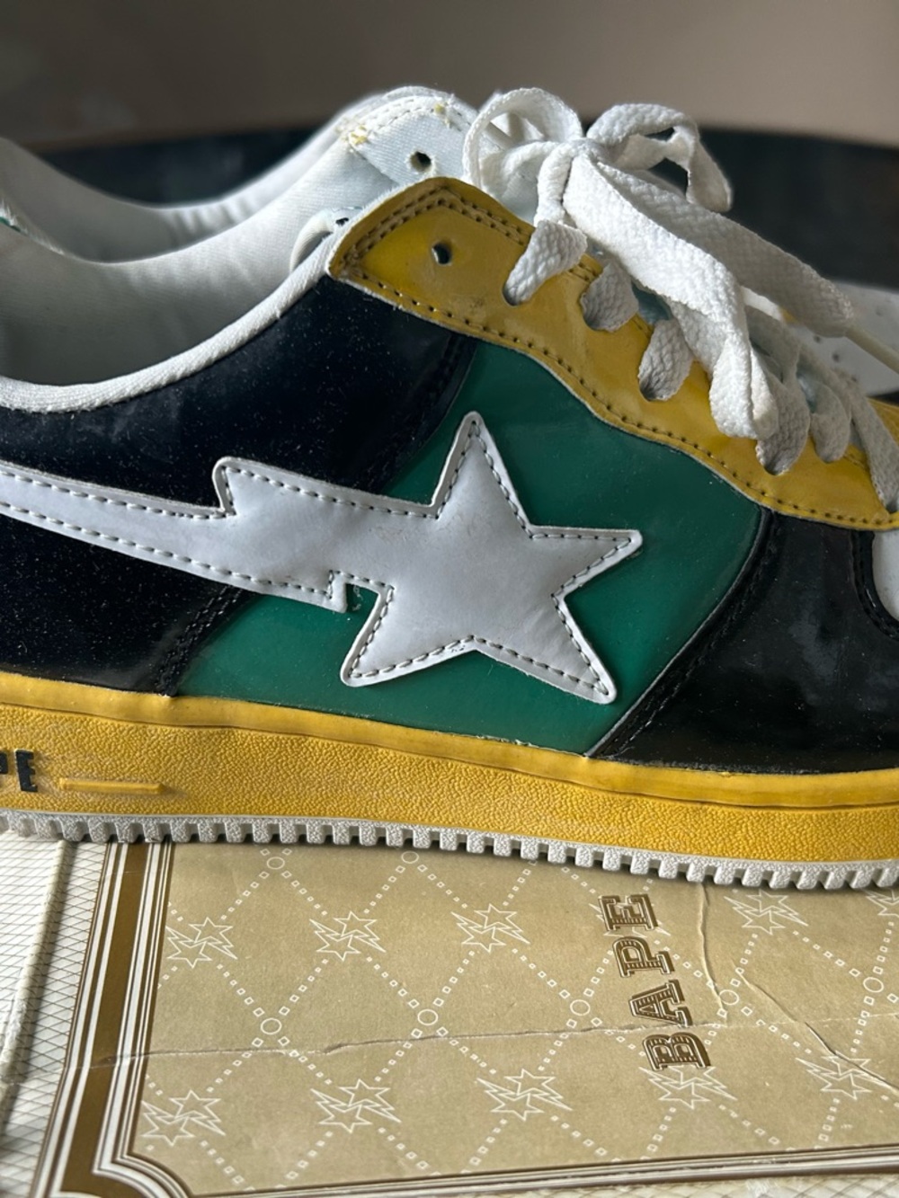 Bape Green Black Yellow White Leather Sneakers